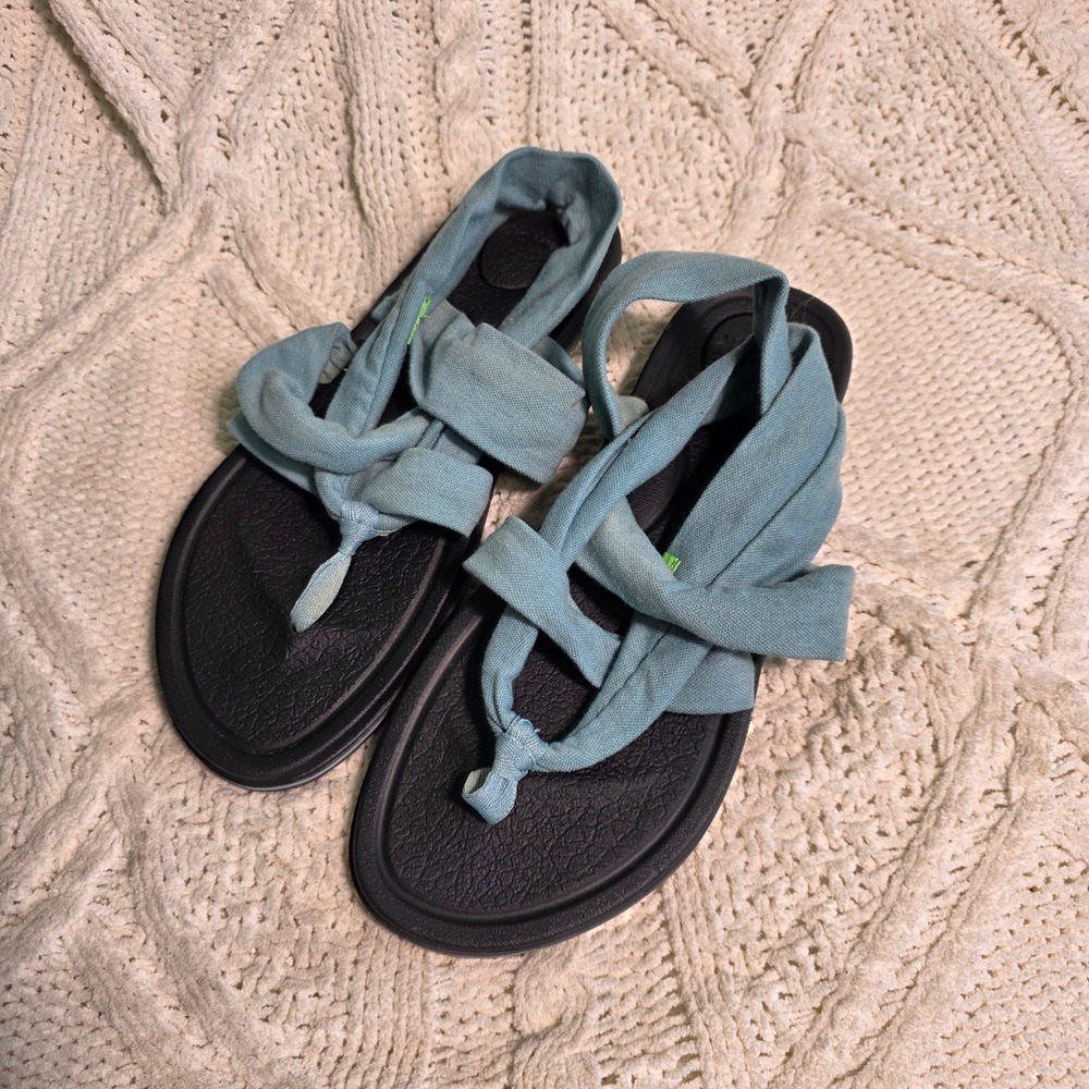 Sanuk‎ Yoga Sling 2 Sandals Blue Fabric Wrap Womens 9 Excellent